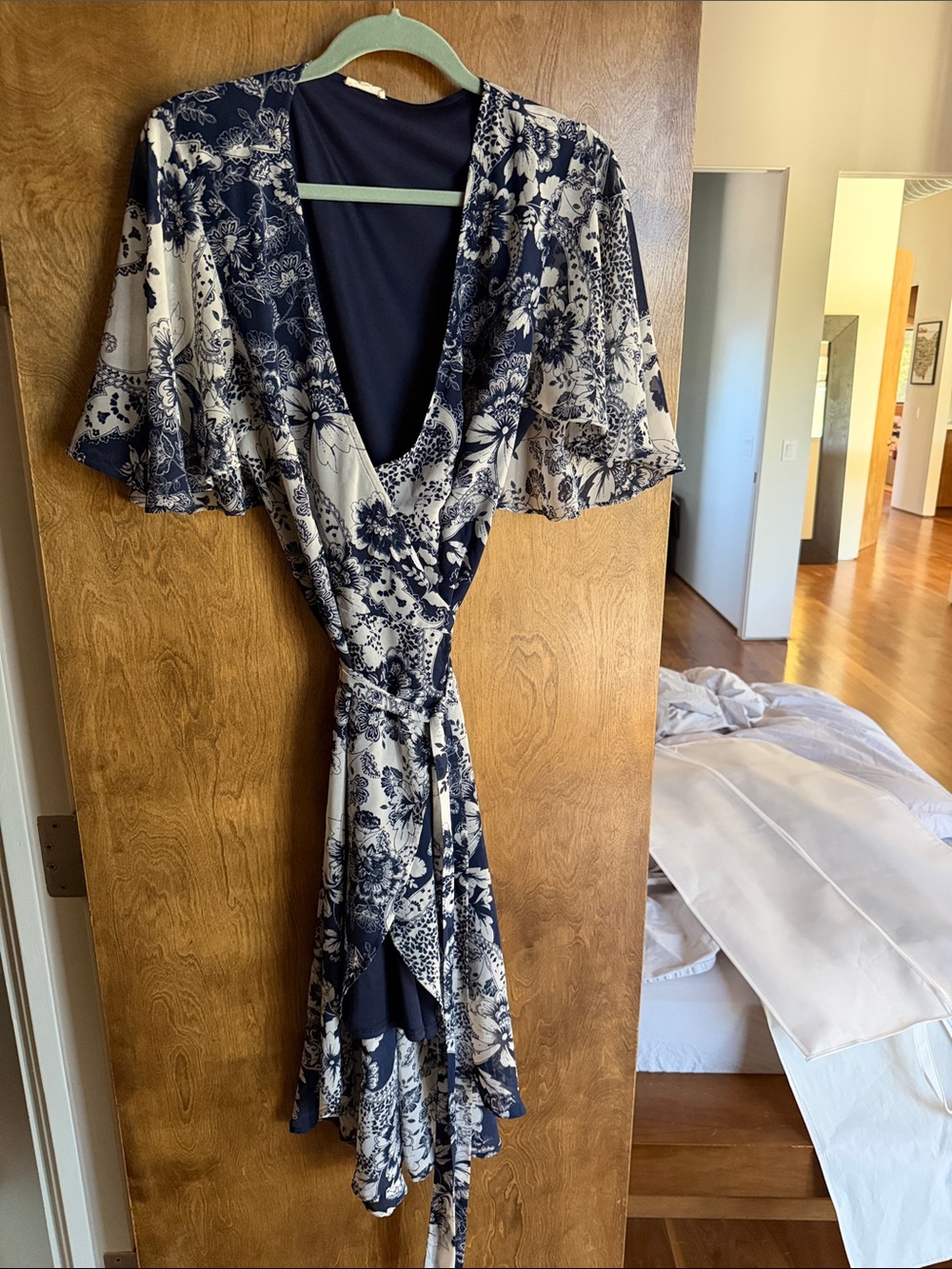Navy and White Floral Wrap Dress
